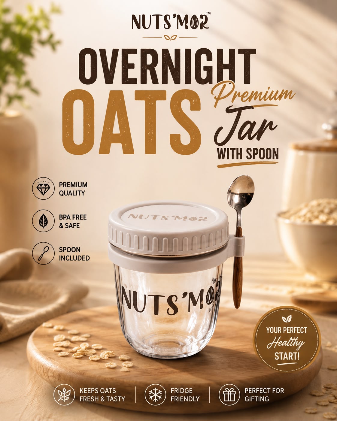 Overnight oats jar with Spoon